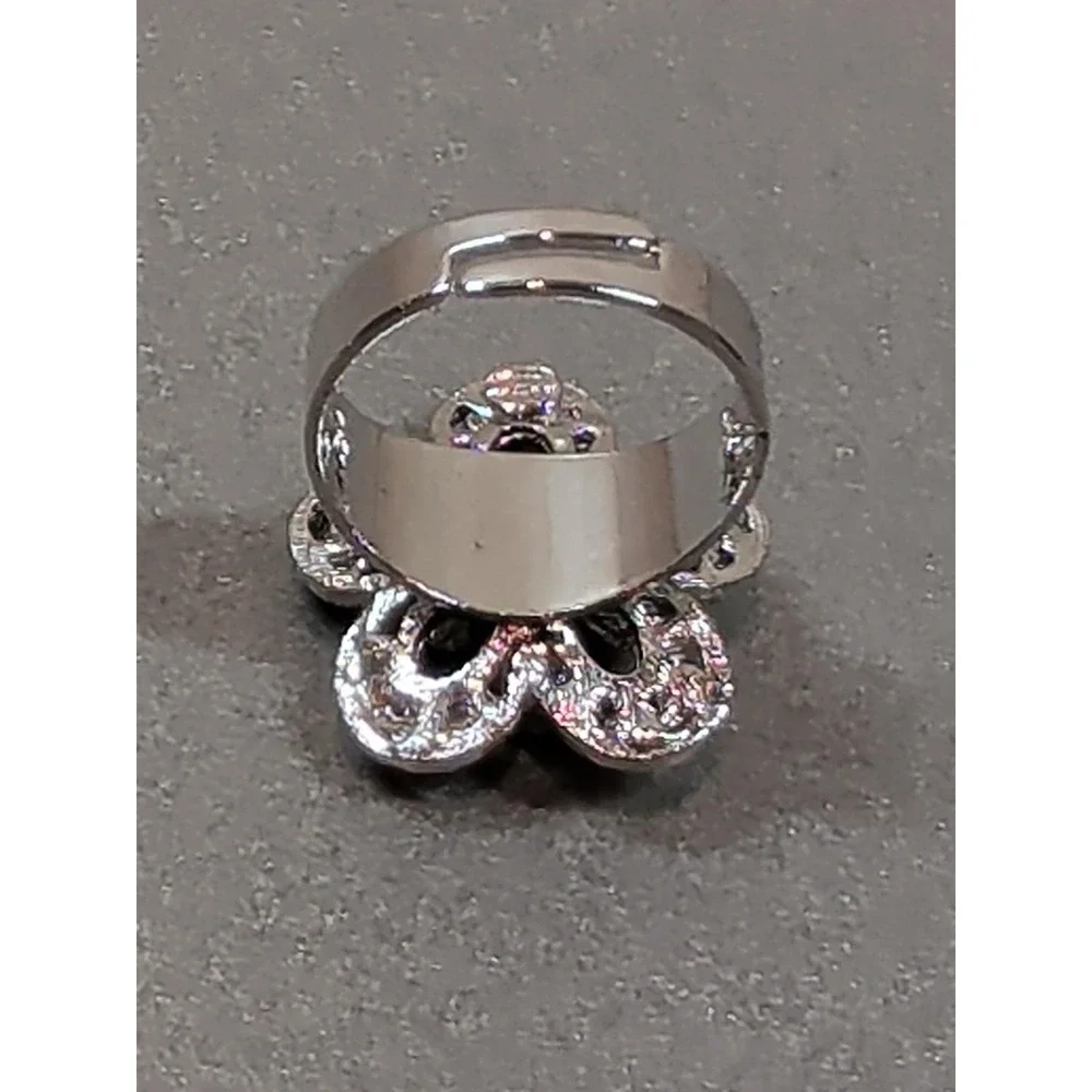 Silver Tone Yellow Champagne Stone Flower Ring Adjustable Floral Band